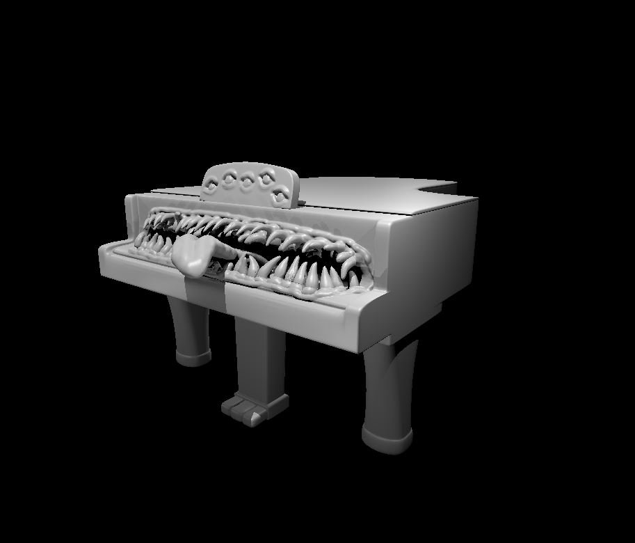 Resin 3D printed miniature of a grand piano mimic.