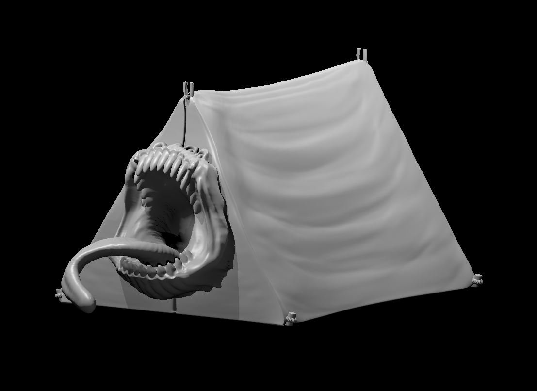 Resin 3D printed miniature of a tent mimic.