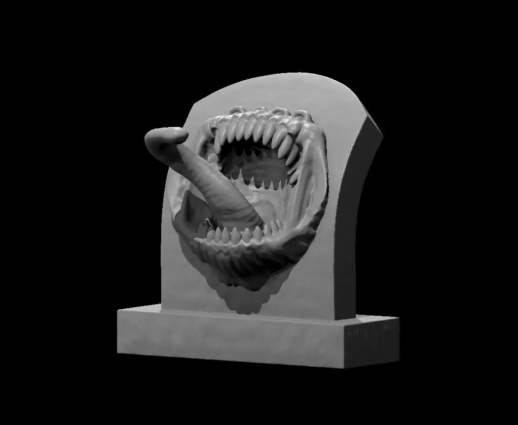 Resin 3D printed miniature of a tombstone mimic.